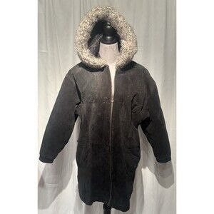 Wilson Adventure Bound Leather Jacket Black Faux Fur Hood Size S Women's  READ